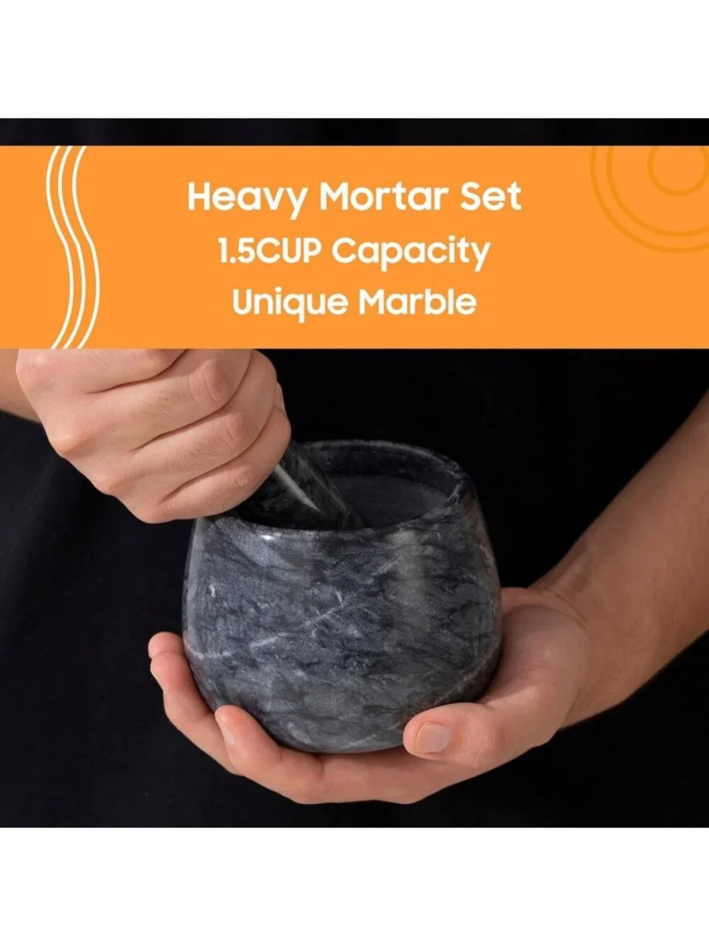 Natural Marble Mortar and Pestle Set - Heavy Duty Spice & Herb Grinder, 1.5 Cup